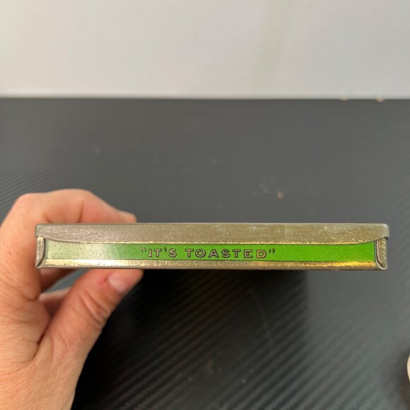 Vintage Lucky Strike Cigarette Metal Tin Flat Fifties Green Red Gold Stamp - Picture 7 of 11